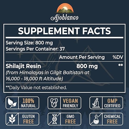 Miniatura 2 de Ajoblanco 800 mg de resina Shilajit del Himalaya, Shilajit orgánico puro del Himalaya, suplemento Shilajit con pureza, alta dosis y potencia para