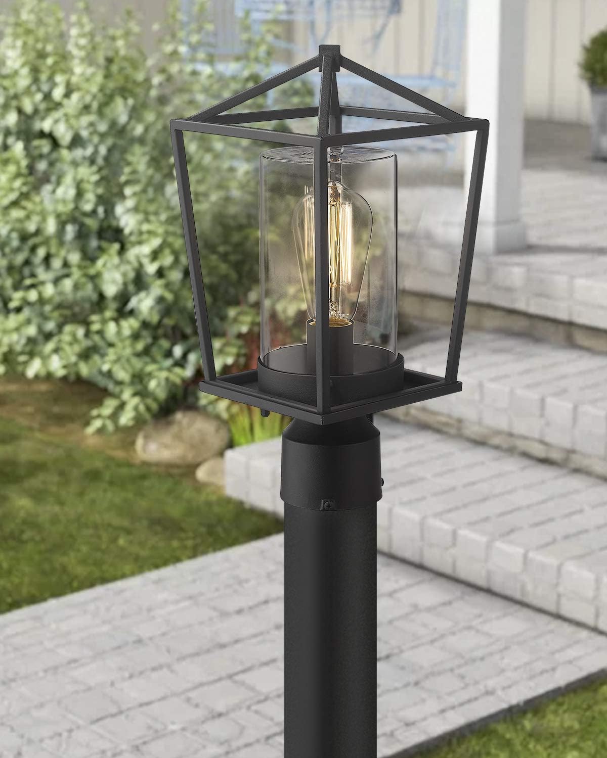 Get Special Price Emliviar Outdoor Light Post Lantern, 1-Light Exterior Post Light in Black Finish with Clear Glass, 20065P BK