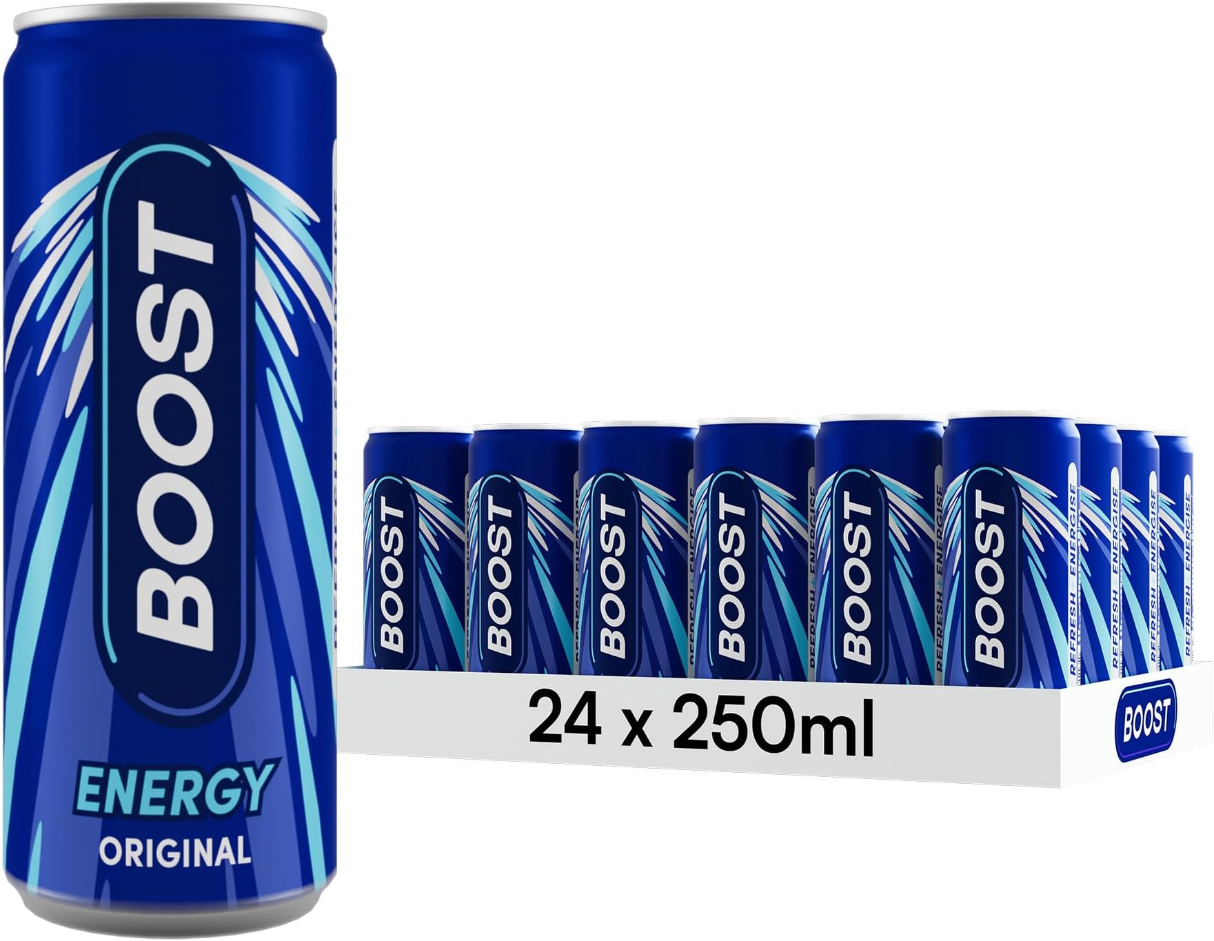 Energy Drink Original Flavour - 24 Pack Drinks with Caffeine, Taurine and Vitamin B | Carbonated Energy Drinks | Gluten Free Vegan Low Calorie Fizzy Drinks Multipack | 24x250ml