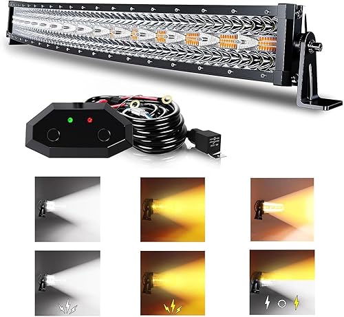 ASLONG Barra de luz LED curvada de 32 pulgadas y 180 W, estroboscópica intermitente blancaámbar con seis modos de luz de conducción combinada de