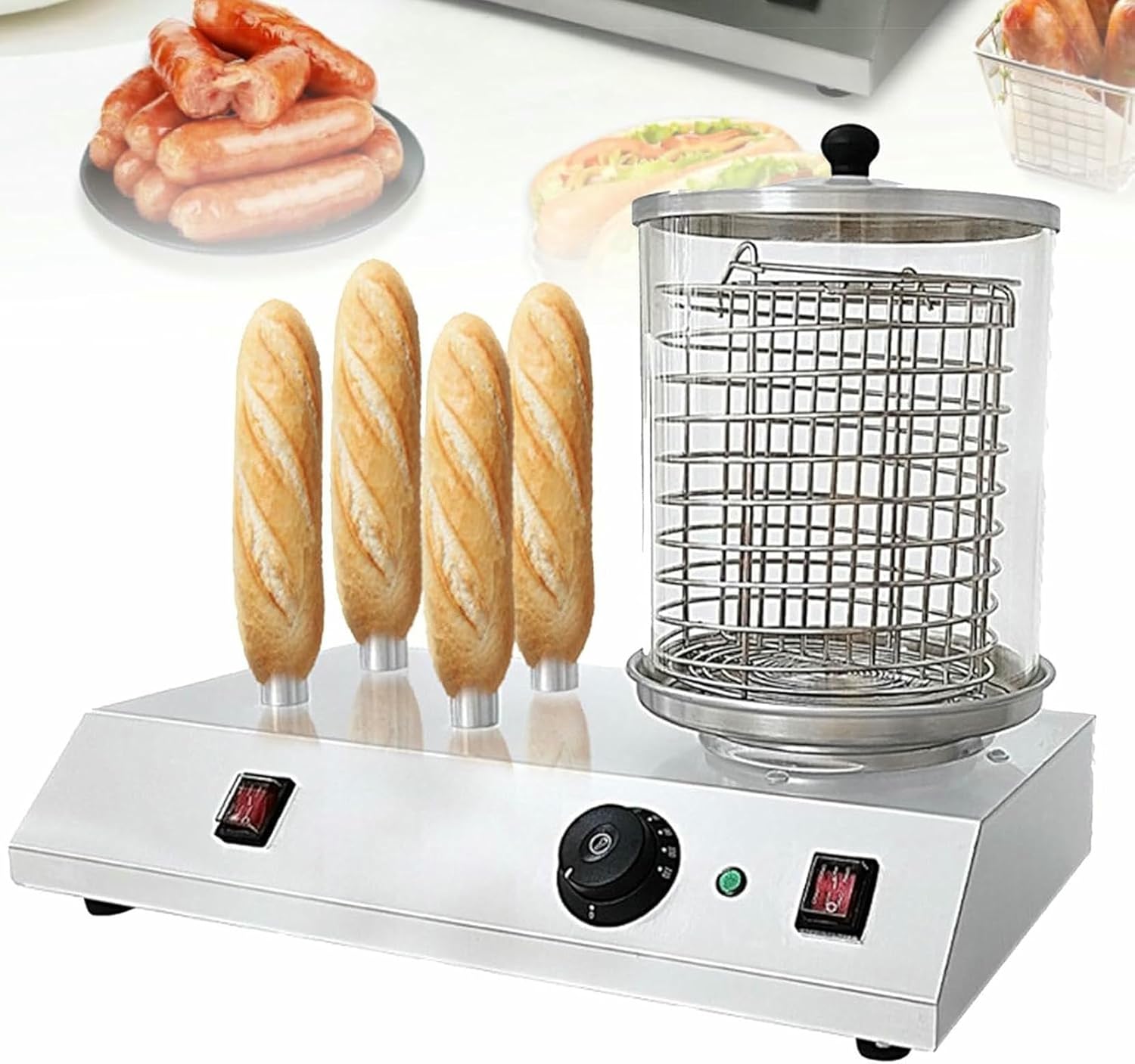 Hot Dog Steamer, Sausage Grill, Electric Bun Warmer Cooker, Countertop Food Warmer,Adjustable Temperature, for Egg Rolls
