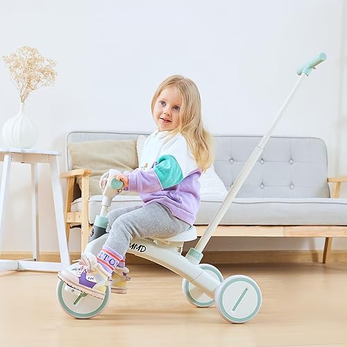 Miniatura 6 de JMMD Triciclo 4 en 1 para niños pequeños de 1 a 3 años, bicicleta para niños pequeños con mango de empuje, triciclos para niños con pedales