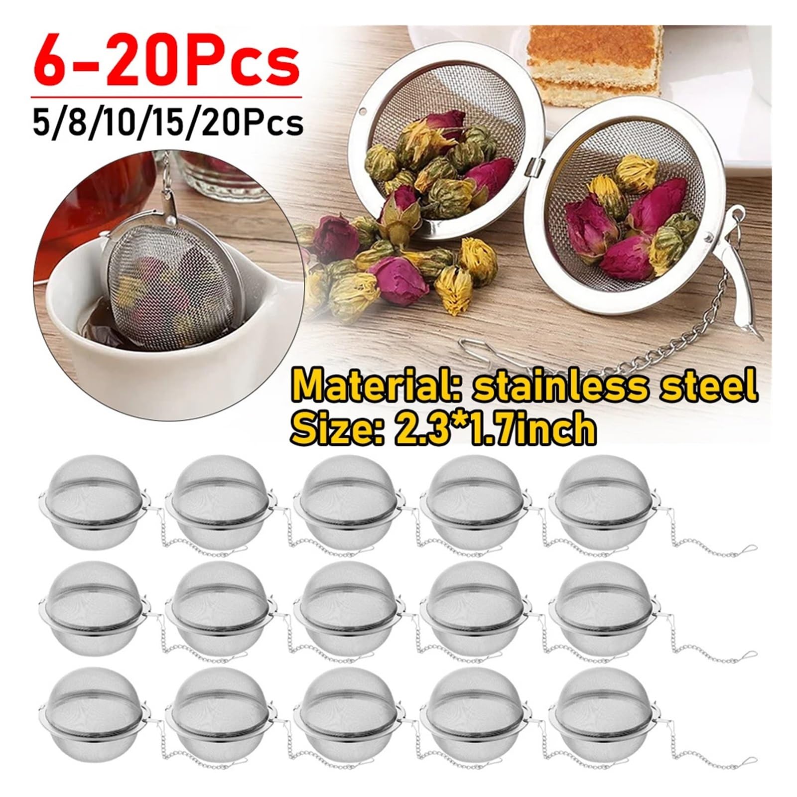 Edelstahl Teesieb 6-20Pcs Edelstahl Tee-Ei Locking Spice Ball Sieb Mesh Filter Siebe Zubehör(20pcs)