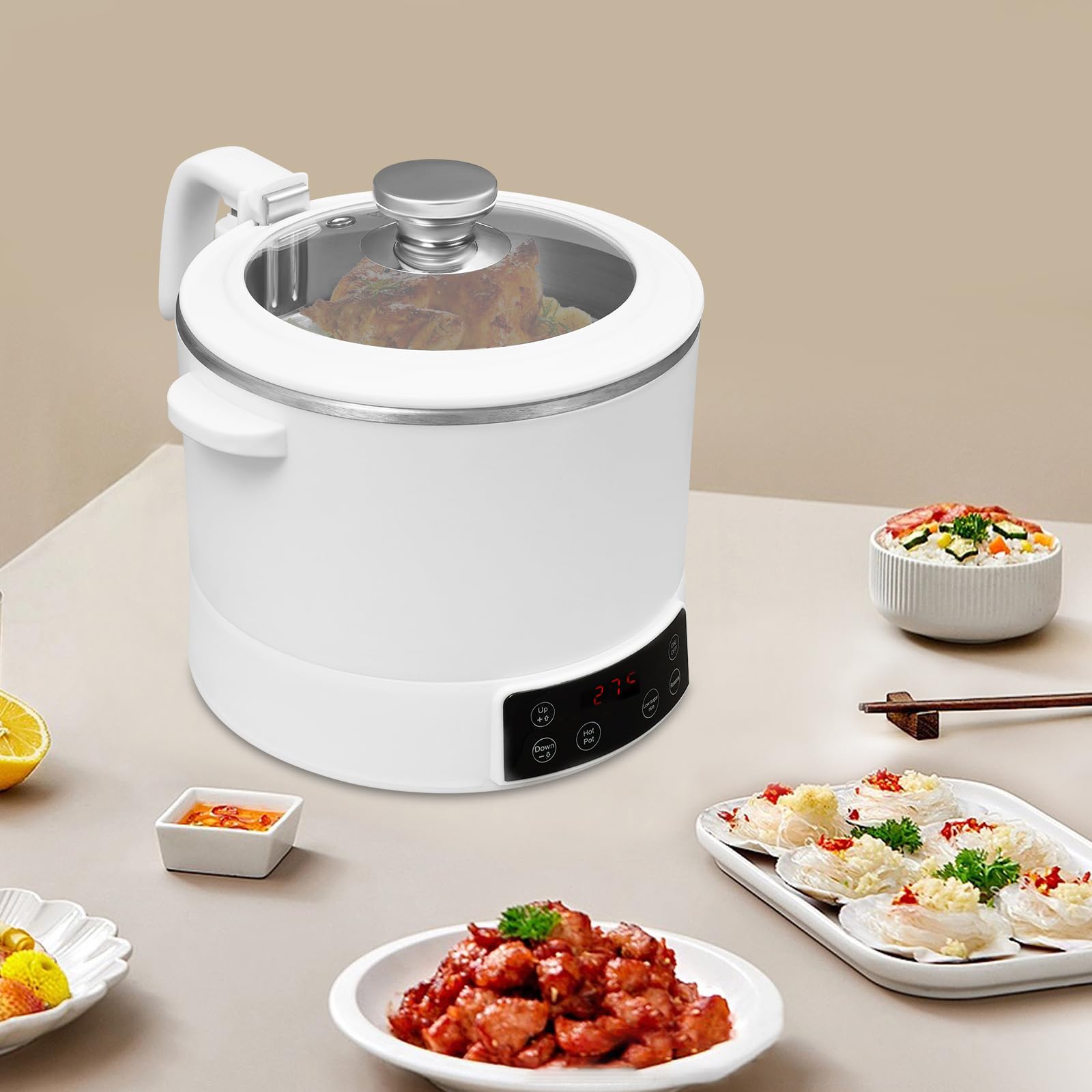 Low Sugar Reiskocher 3L geeignet für 1-3 Personen Rice Cooker mit Messbecher & Reislöffel 1500W Einstellbare Leistung 12H Reservierungszeit (Weiß)