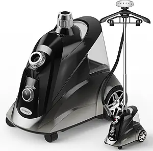 Steamer for Clothes, Jenaely 1500W Standing Garment Steamers, 35s Fast Heat-up, 80 Mins of Continuous Powerful Steam with 2.8L Water Tank, Pants Clip & Children's Clothing Hanger