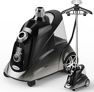Steamer for Clothes, Jenaely 1500W Standing Garment Steamers, 35s Fast Heat-up, 80 Mins of Continuous Powerful Steam with 2.8L Water Tank, Pants Clip & Children's Clothing Hanger