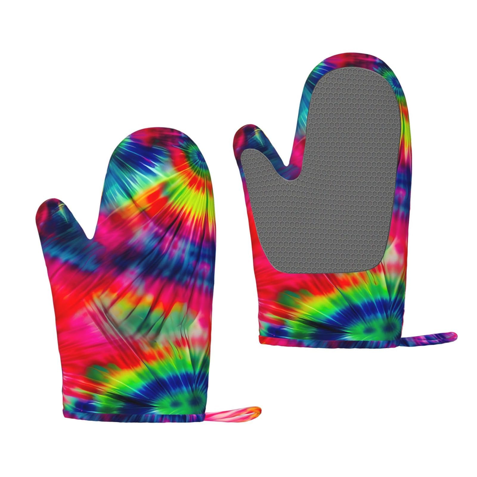 Color Tie Dye Print Oven Mitt Non-Slip Heat-Insulating Silicone Ovens Mitts Kitchen