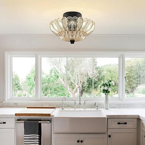 Miniatura 6 de Lámpara de techo semiempotrada, moderna lámpara de techo marrón con vidrio transparente para sala de estar, pasillo, cerca de la lámpara de techo,