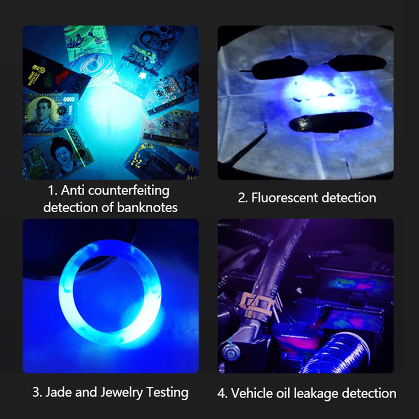 Linterna UV de luz negra, 365 nM, recargable, detector de orina ultravioleta de alta definición para orina de gato, manchas, chinches