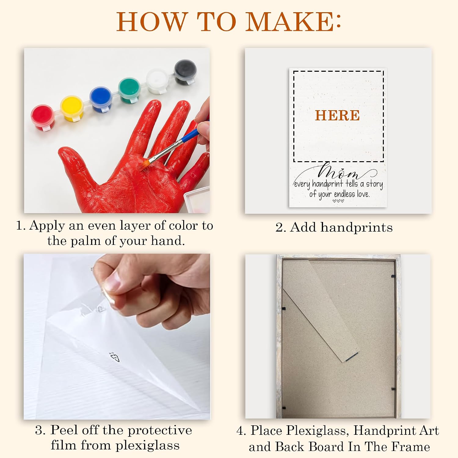 Fastpeace Mothers Day Handprint Kit, Family Handprint Kit for 4 DIY Gifts for Mom from Daughter Son with Acrylic Paint, Birthday Mothers Day Decorations, Toddler Craft Family Keepsake Wall Decor
