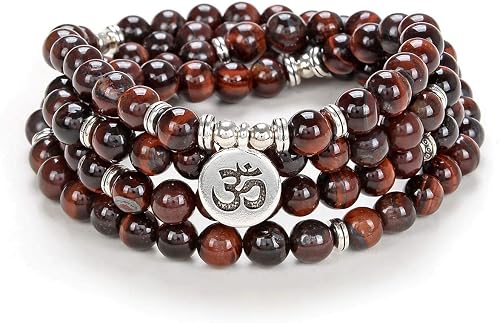 Yoga Symbole 8mm Mala Perles Bracelet 108 Spirituel Collier Méditation Accessoir