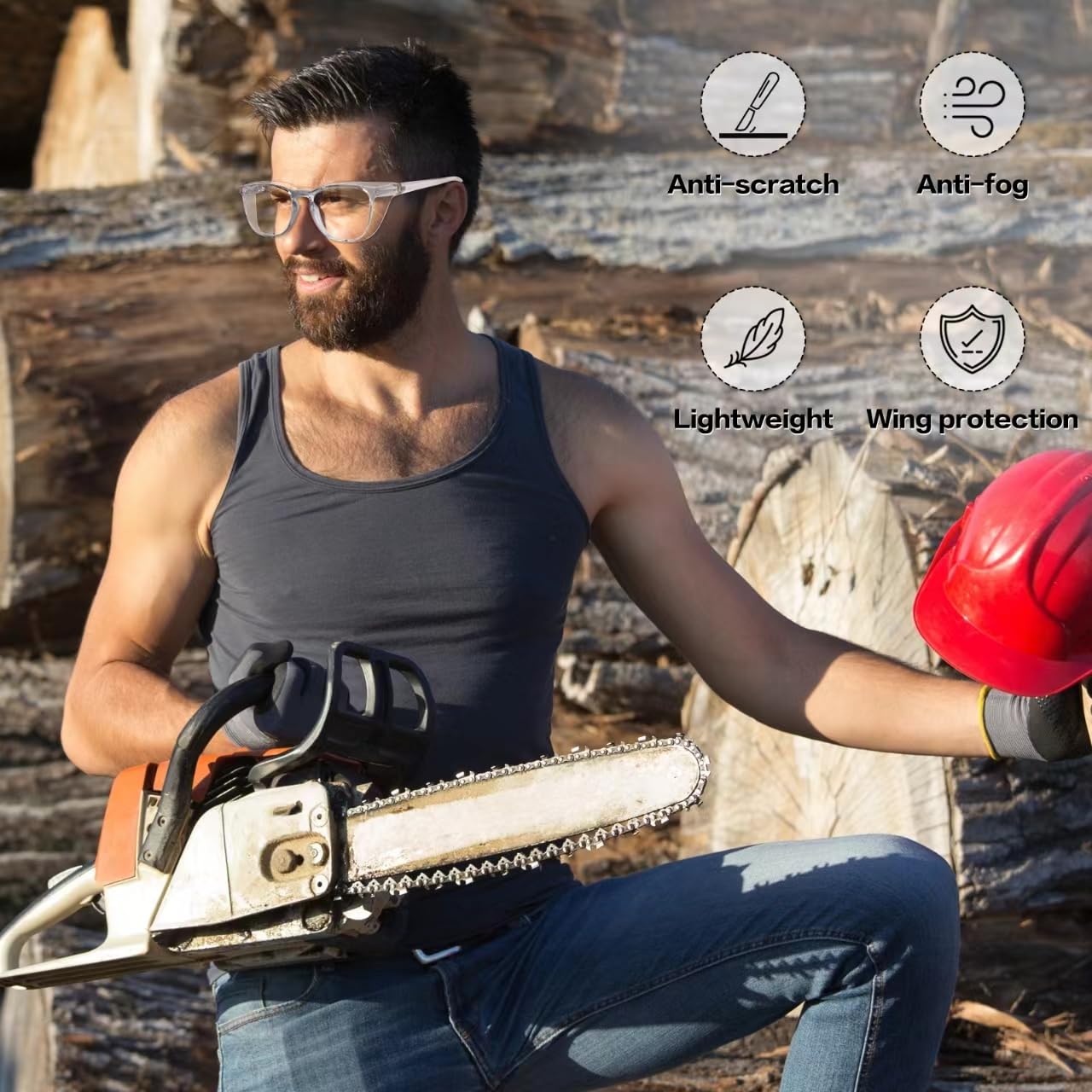 Ansi Z87.1 - Occhiali di sicurezza trasparenti con protezioni laterali, anti appannamento, antigraffio, eleganti occhiali di sicurezza per uomo