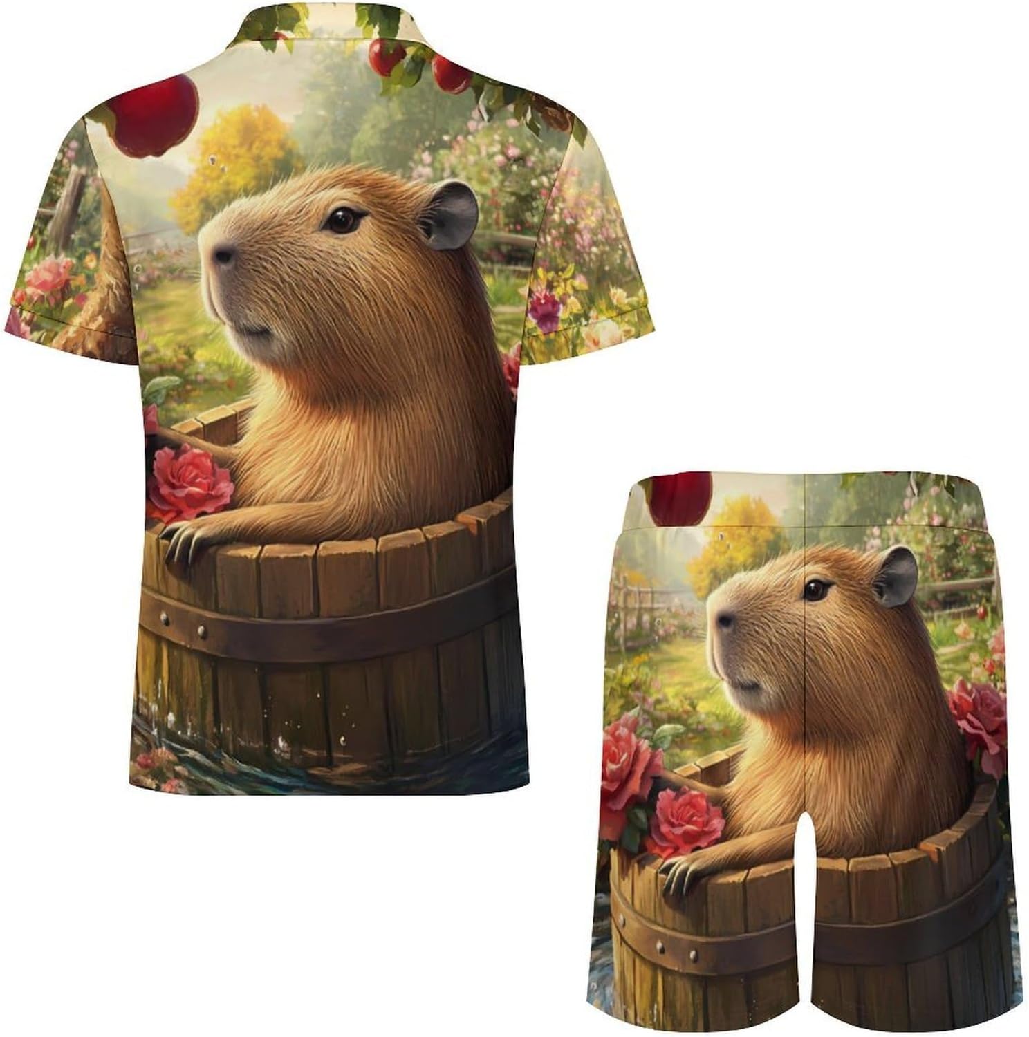 Capybara Mens Polo Shirts Track Suits 2 Piece Short Sleeve Sweatsuit 1/4 Zip Golf Loungewear for Sports