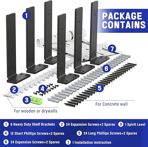 Miniatura 7 de Soporte de estante, soportes flotantes resistentes de 10 pulgadas de largo, paquete de 6 soportes para estantes, soportes de soporte de pared de