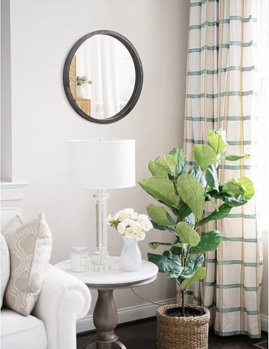 Miniatura 5 de Espejo circular de pared redondo para baño, espejo de tocador marrón oscuro, pequeño círculo decorativo para pared, marco de madera, espejo de