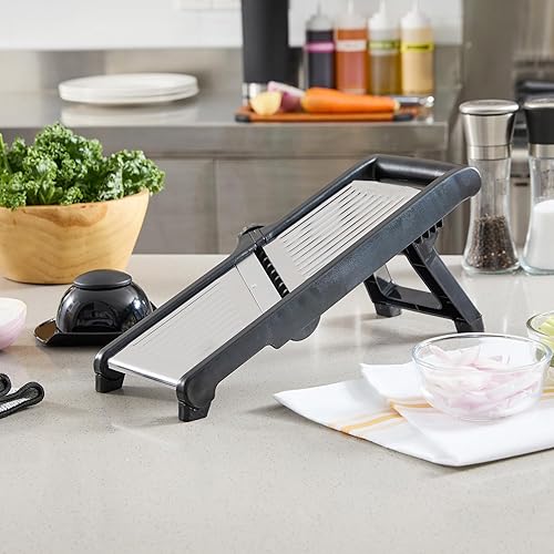 Miniatura 10 de Restaurantware Cortadora de mandolina de 16.1 x 5.3 x 6.4 pulgadas, ajustable con guantes resistentes a cortes, cepillo de limpieza, protector de