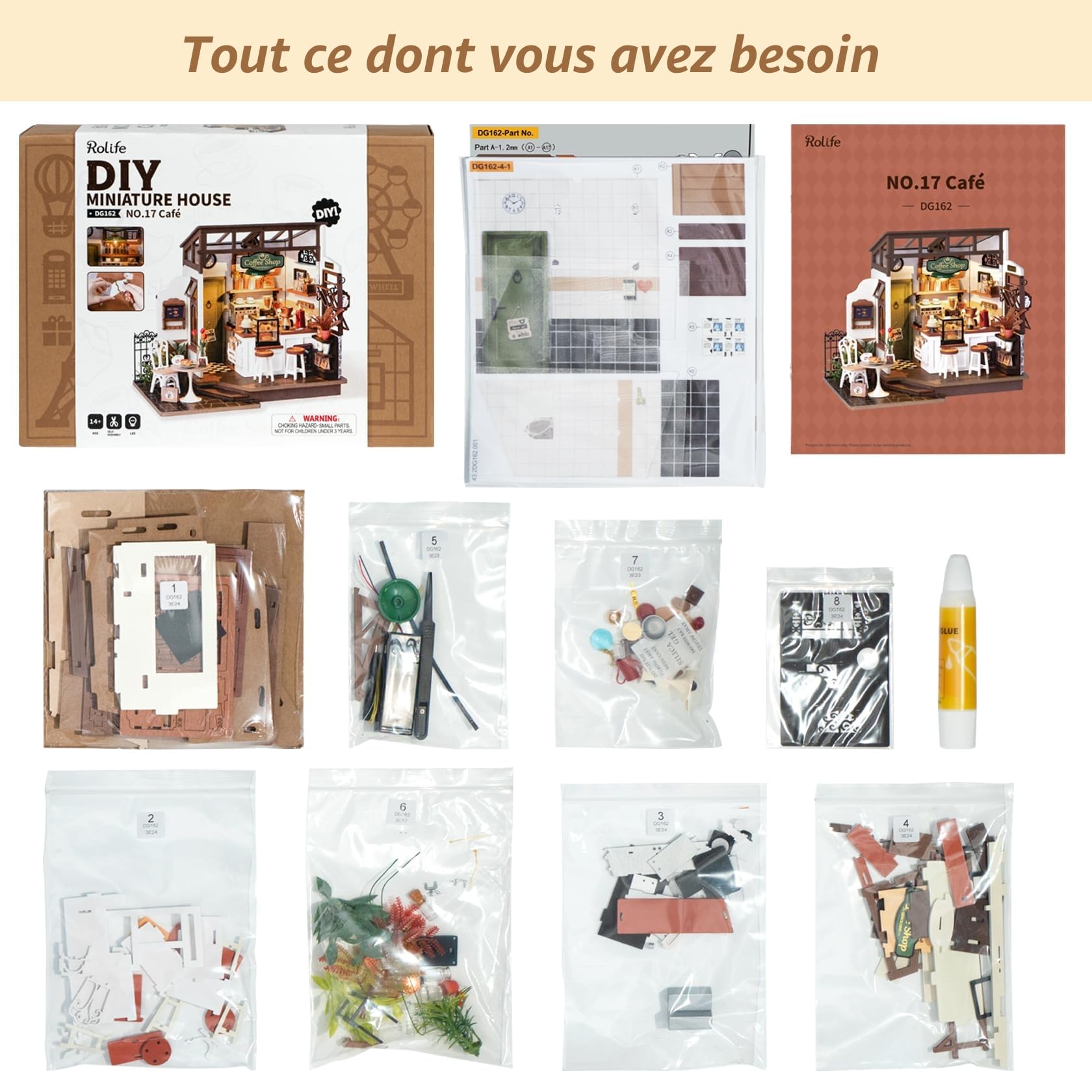 Rolife Maison de Poupées avec Meubles Miniature Maison en Bois Kits de modèles Jouets Cadeau de Noël pour Enfants et Femmes (NO.17 Café)