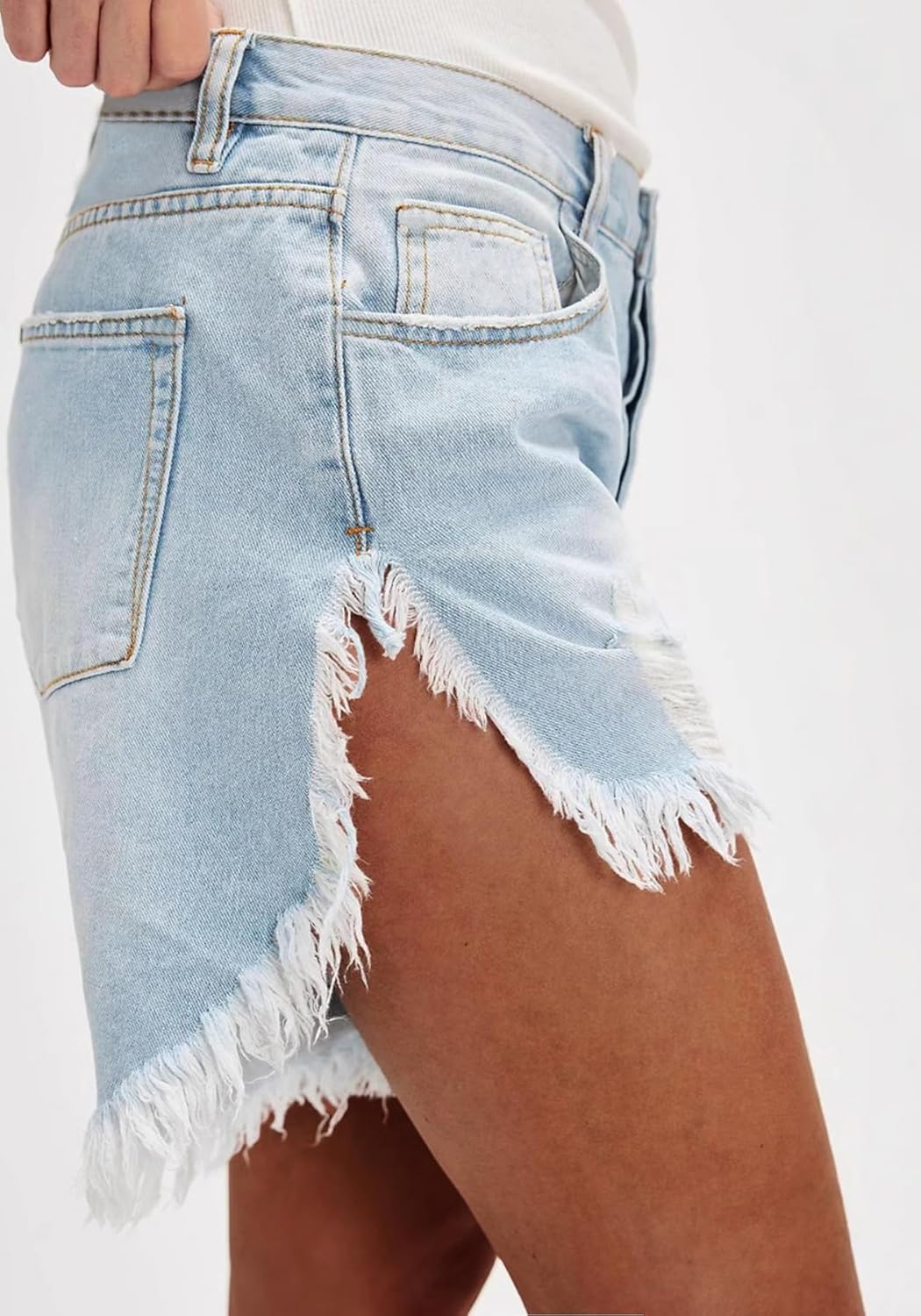 Tbahhir Women Ripped Denim Shorts Long Frayed High Waisted Side Slit Jean Short Distressed Club Streetwear Casual