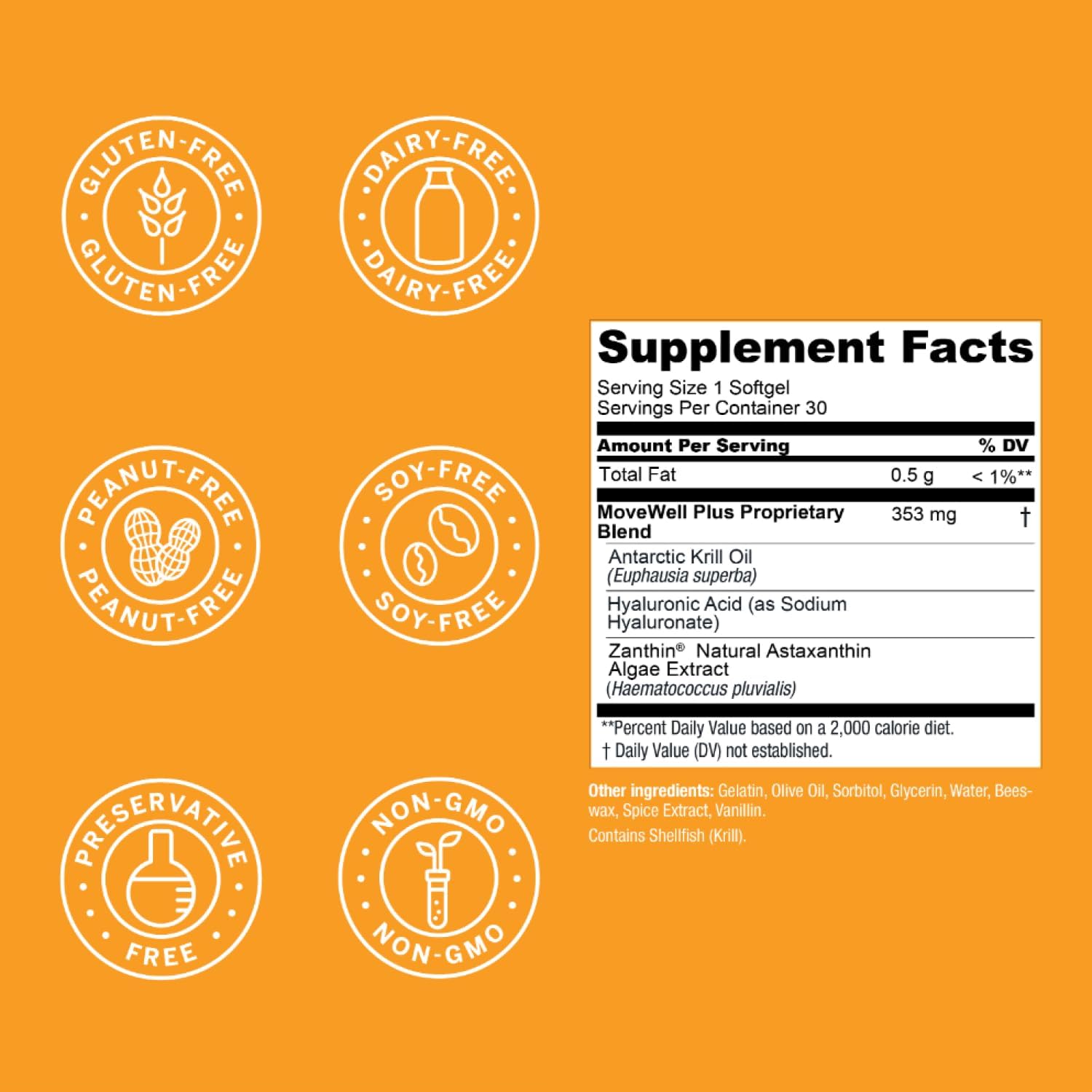 Live Conscious Joint Health Supplement - MoveWell Plus Antarctic Krill Oil, Natural Astaxanthin and Hyaluronic Acid | Outperforms Glucosamine