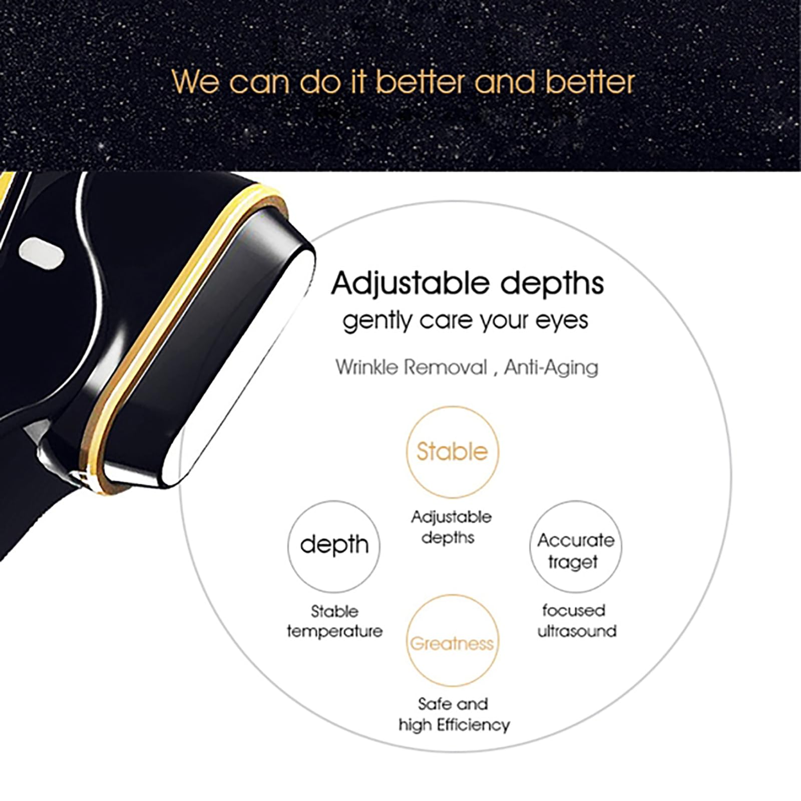 Portative HIFU Machine de Levage Visage Masseur de Visage Dispositif de Beauté Anti-Rides Rajeunissement de la Peau Anti-Âge Dispositif de Resserrement de la Peau pour un Usage Domestique (Blanc)
