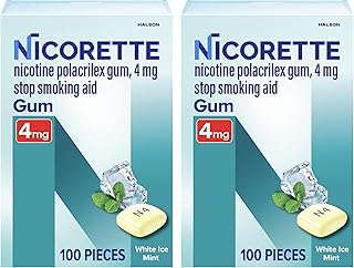 Nicotine Gum Stop Smoking Aid, 4 mg, White Ice Mint Flavor - 100 Count (Pack of 2)