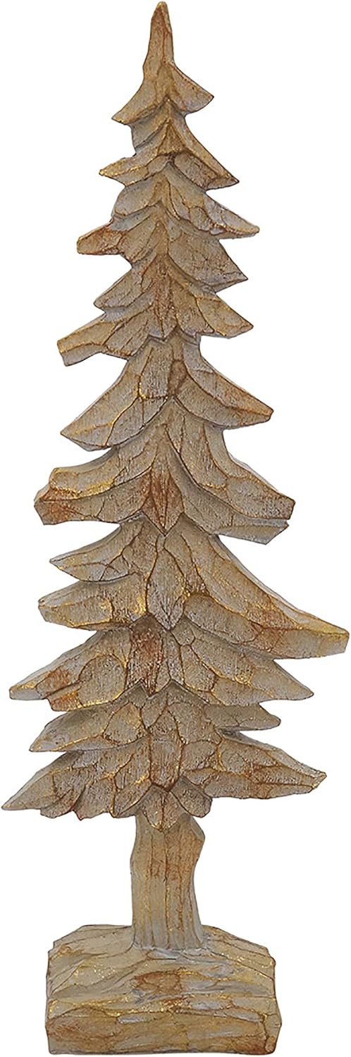 Fennco Styles Gold Resin Wood-Look Christmas Tree Figurine 18" H - Decorative Tabletop Small Tree for Christmas, Holiday, Home, Desk, Mantel and Office Décor