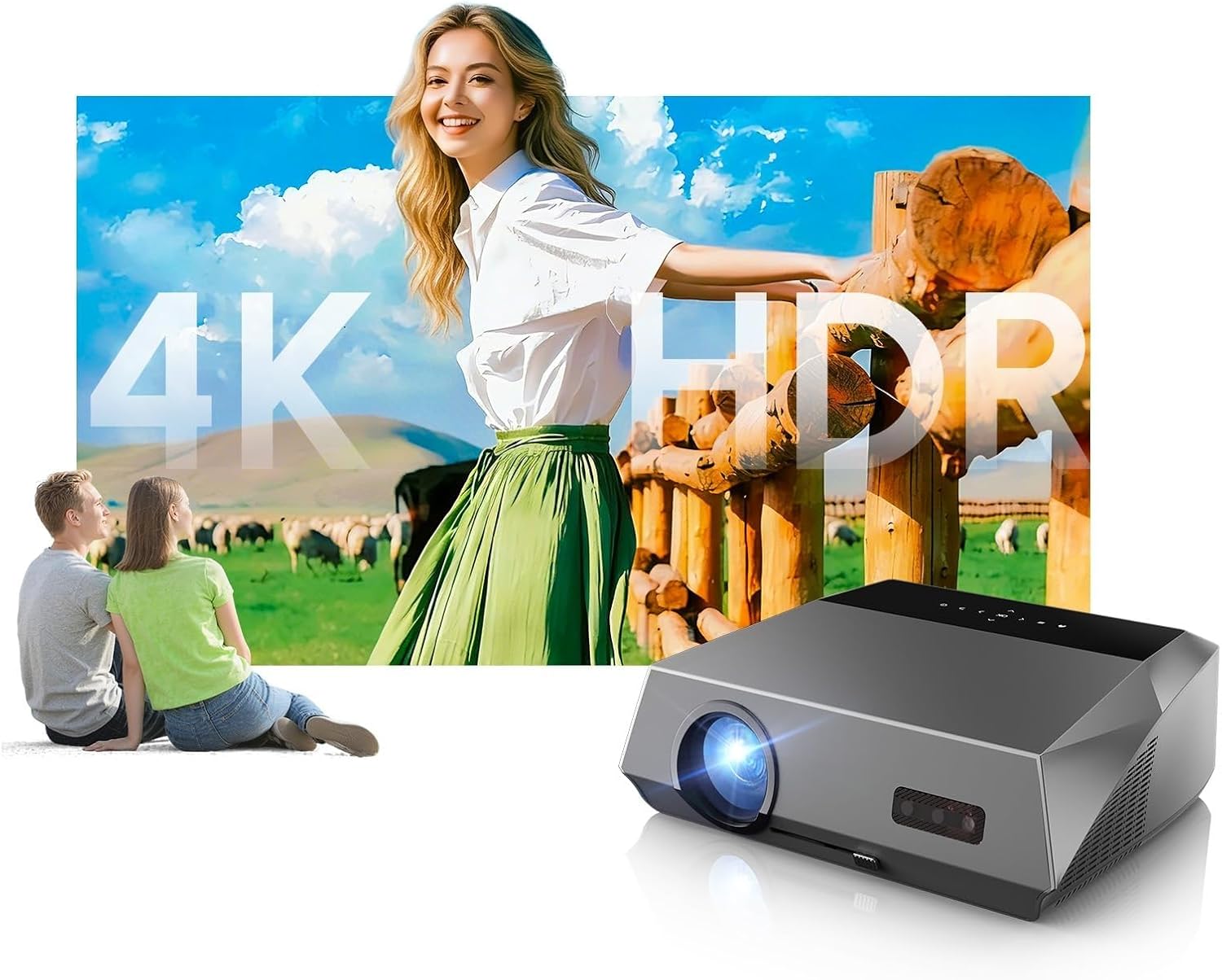 Smart Projector Decoding 4K,2300ANSI Daylight LED Projectors 1080P Native, Autofocus,WiFi6,Bluetooth,HDMI eARC/CEC, HDR10 Proyector for Home Theater Outdoor Movie Night Gaming Ceiling