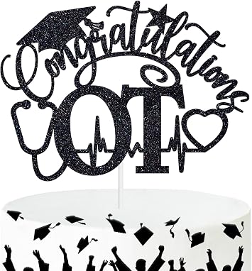 Congratulations OT Cake Topper, Congrats Occupational Therapist, Future Nurse, 2026 Medical School Survivor Graduation Party Decorations Supplies, Black Glitter