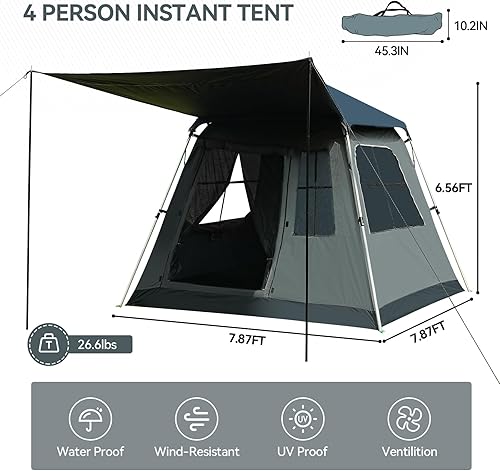 Miniatura 4 de Tienda de campaña desplegable instantánea con parasol extraíble, tienda de campaña con protección UV y ventilación, impermeable, resistente al