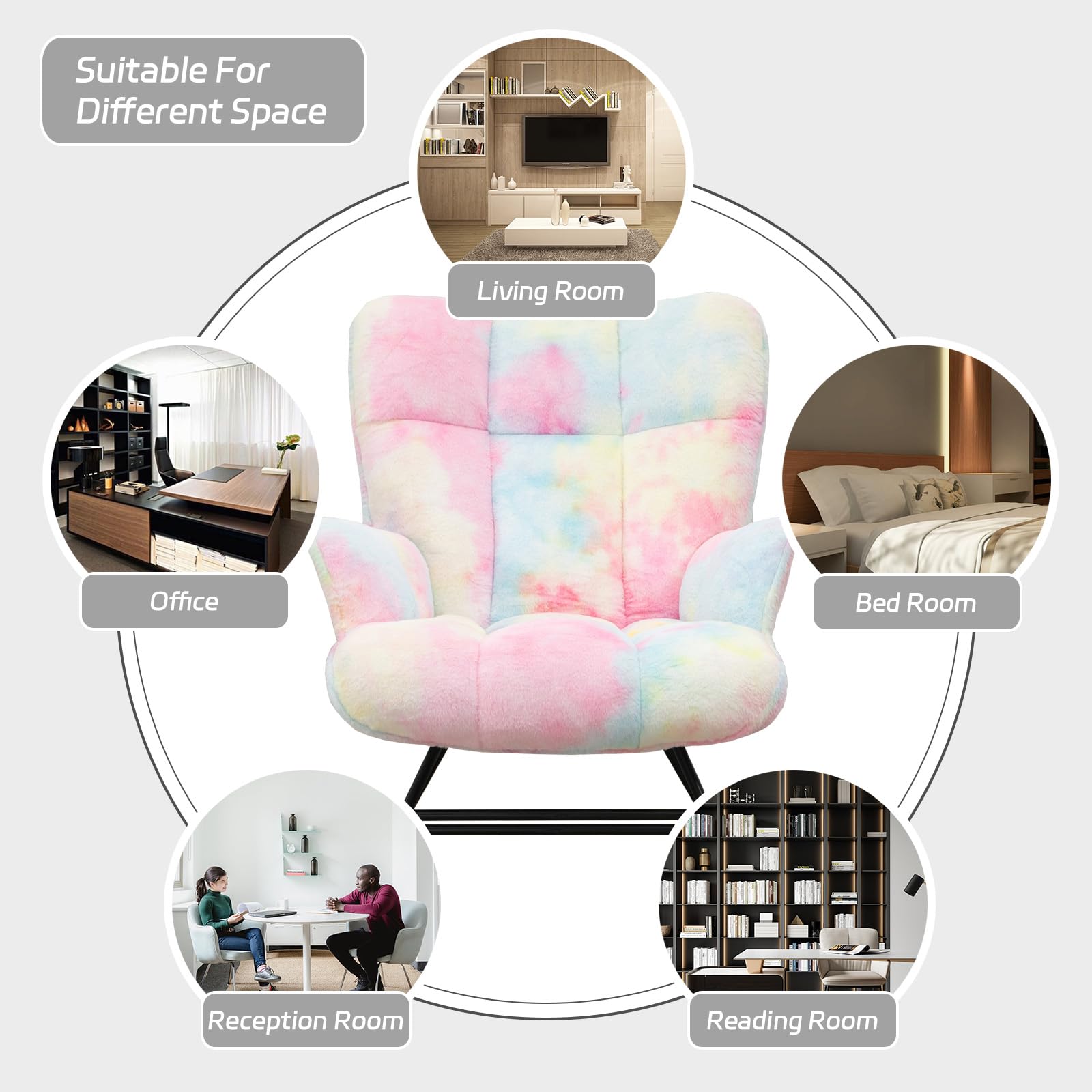 Aunekiv Rocking Chair for Nursery Teddy Upholstered Glider Nursing Chair for Adults Comfy Rocking Armchair Indoor for Living Room Bedroom,Colorful - Image 5