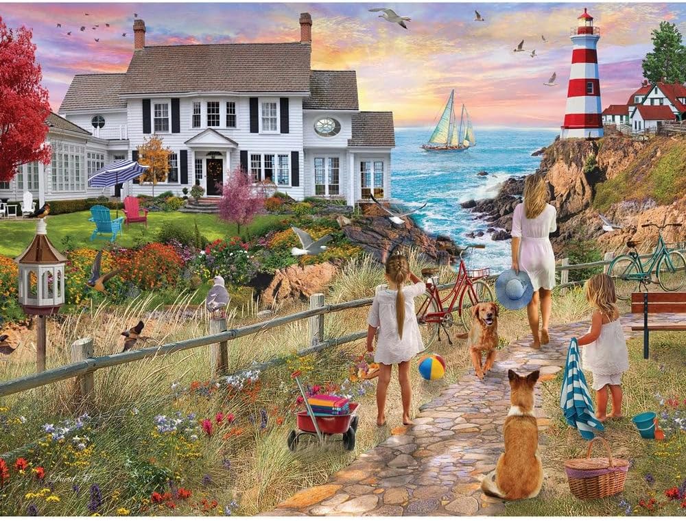 Bits and Pieces - 300 Piece Jigsaw Puzzle for Adults - 18" x 24" - Beach Path - 300 pc Large Piece Oceanside House Jigsaw by Alan Giana