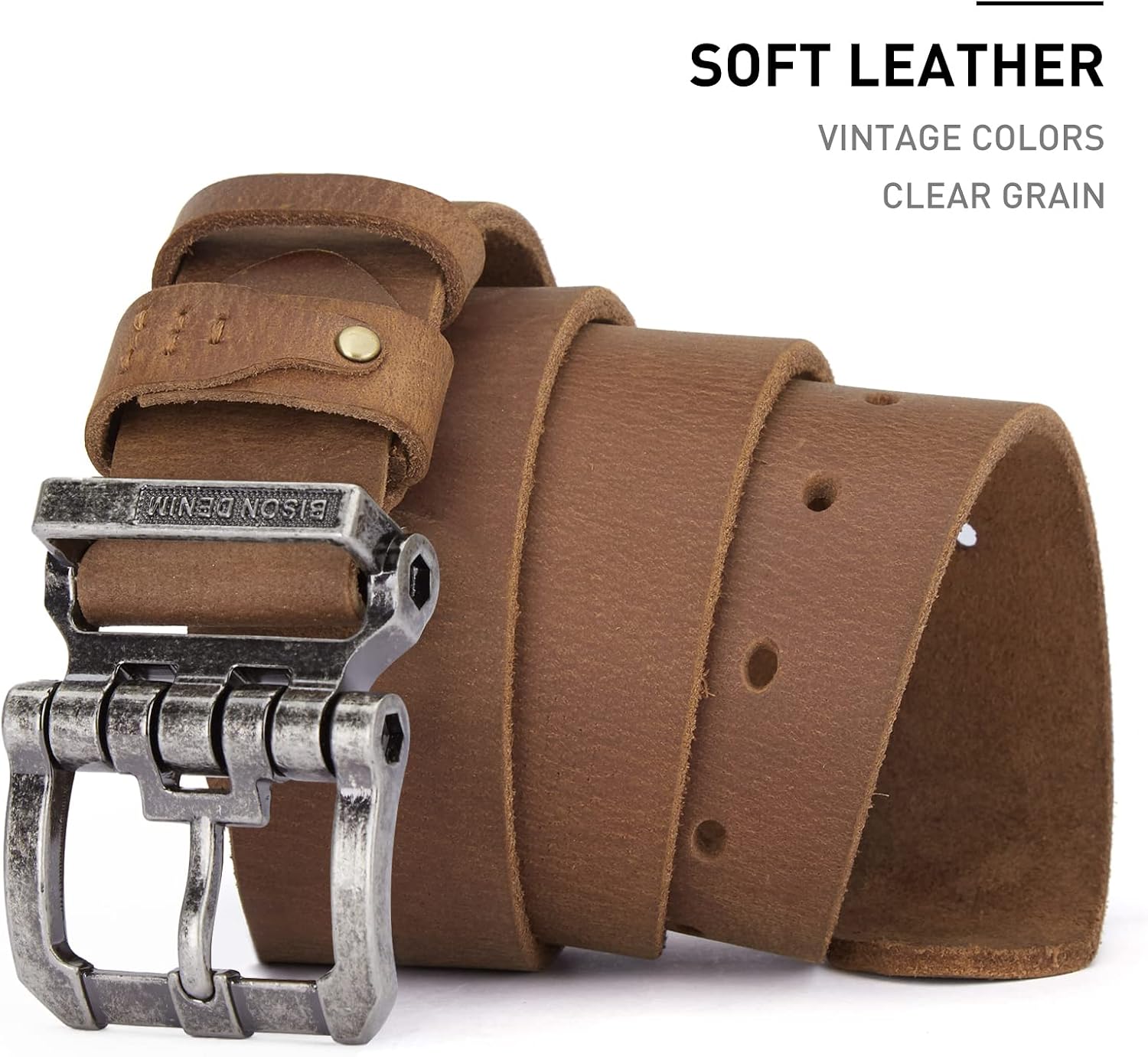 BISON DENIM Men's Belts Genuine Leather Belt for Men Dress Belt Jeans Belt