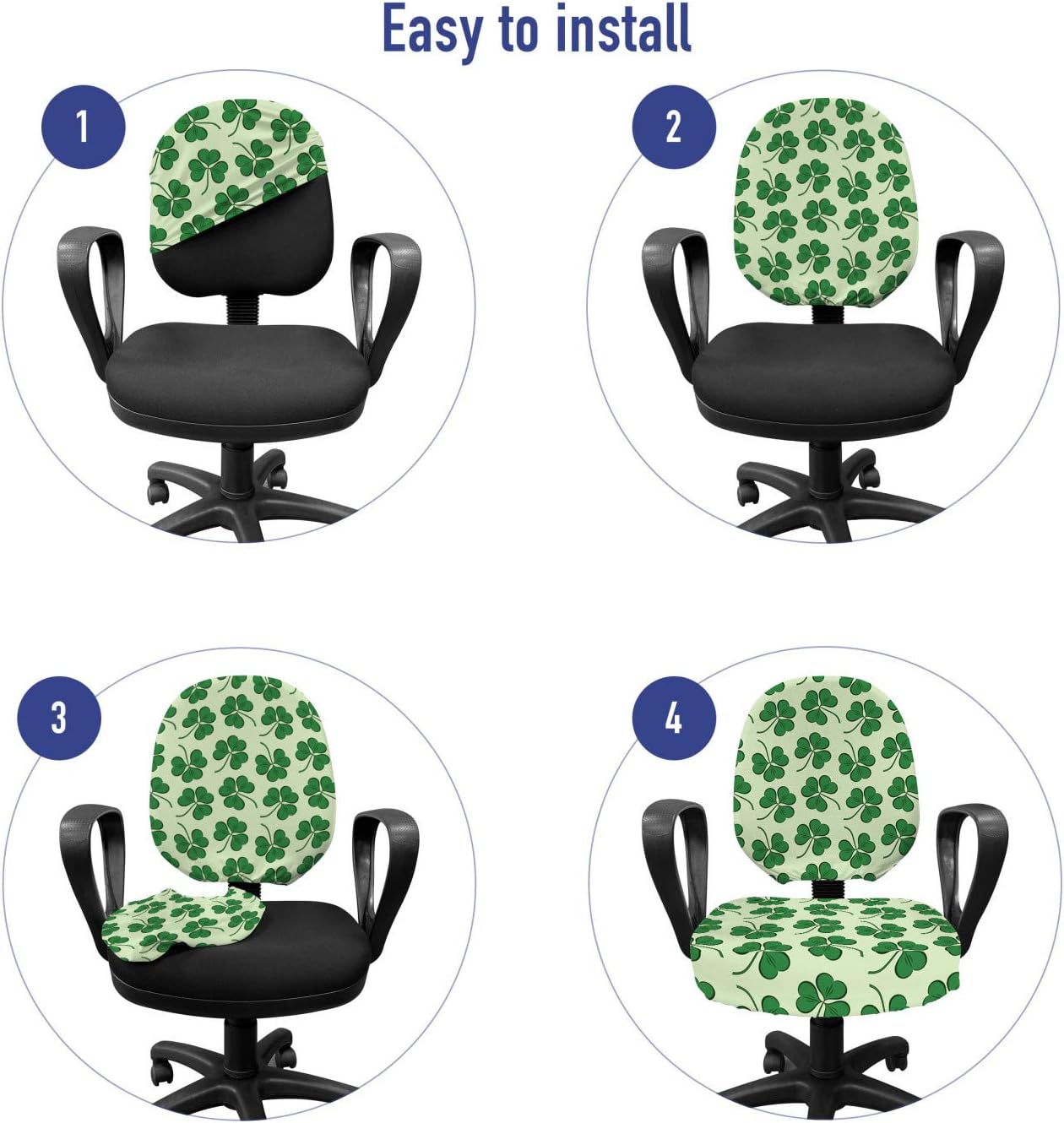 Lunarable St Patrick's Day Office Chair Slipcover, Continuous Pattern with Simplistic Cartoon Shamrock Leaves, Protective Stretch Decorative Fabric Cover, Standard Size, Pastel Green
