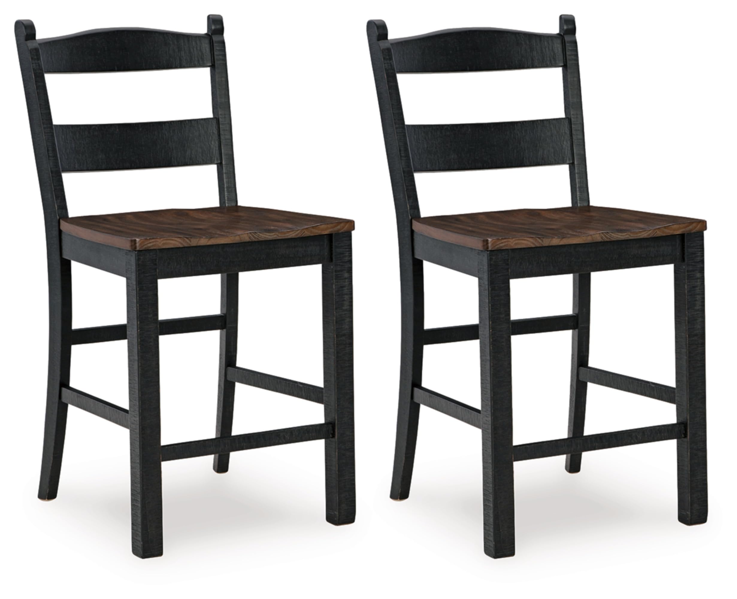 Signature Design by Ashley Valebeck Casual Rustic Counter Height Bar Stool with Contoured Seat and Footrest, Set of 2, Wood, 24" High, Black & Dark Brown