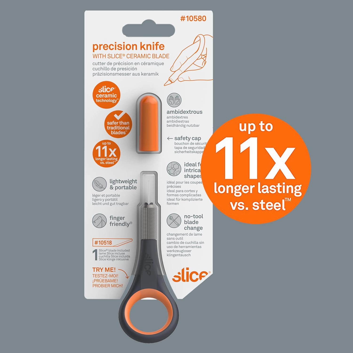 Slice 10580 Precision Knife, Unique Handle with Finger Grip, Precise Control, Detailed Cuts, Finger Friendly, Lasts 11x Long as Stainless Steel , Black : Arts, Crafts & Sewing