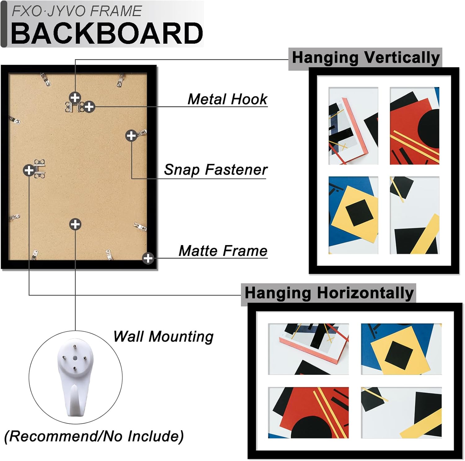 4x6 Picture Frame Collage Set of 6, Display 4 4x6 Picture Collage or 10x14 Photo Only Without Mat, Light Weight and High Transparent Frame for Wall - 6 Pack/Black/4-Openings