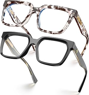 VISOONE 2 Pack Rectangle TR90 Blue Light Blocking Glasses Computer Eyewear with Preppy Look for Women and Men Cougar
