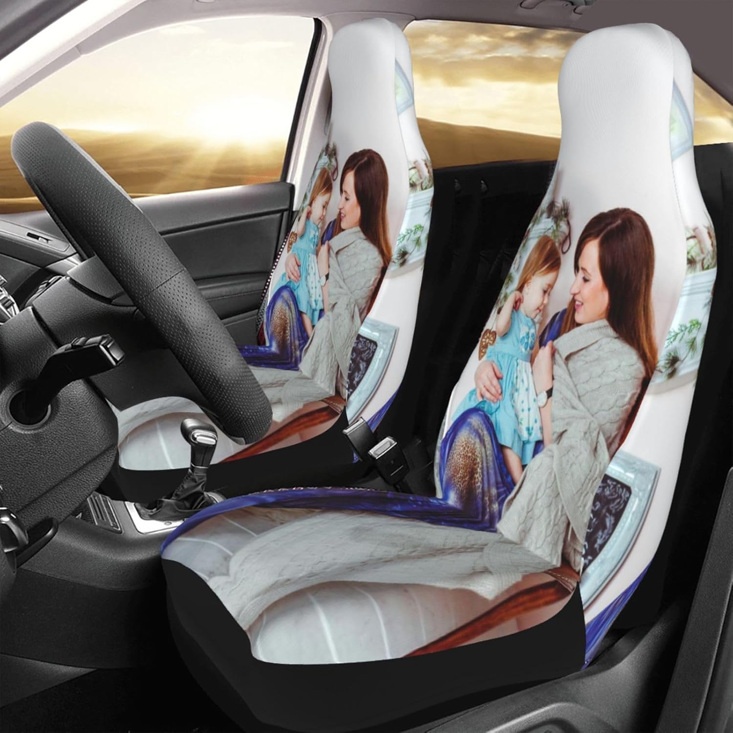 Custom Car Seat Cover for Cars Front Seats，Personalized Seat Protector Case with Image Logo Text（2pcs） Elastic Soft Auto Interior Decor Accessories Universal Fits for Truck Van Sedan SUV