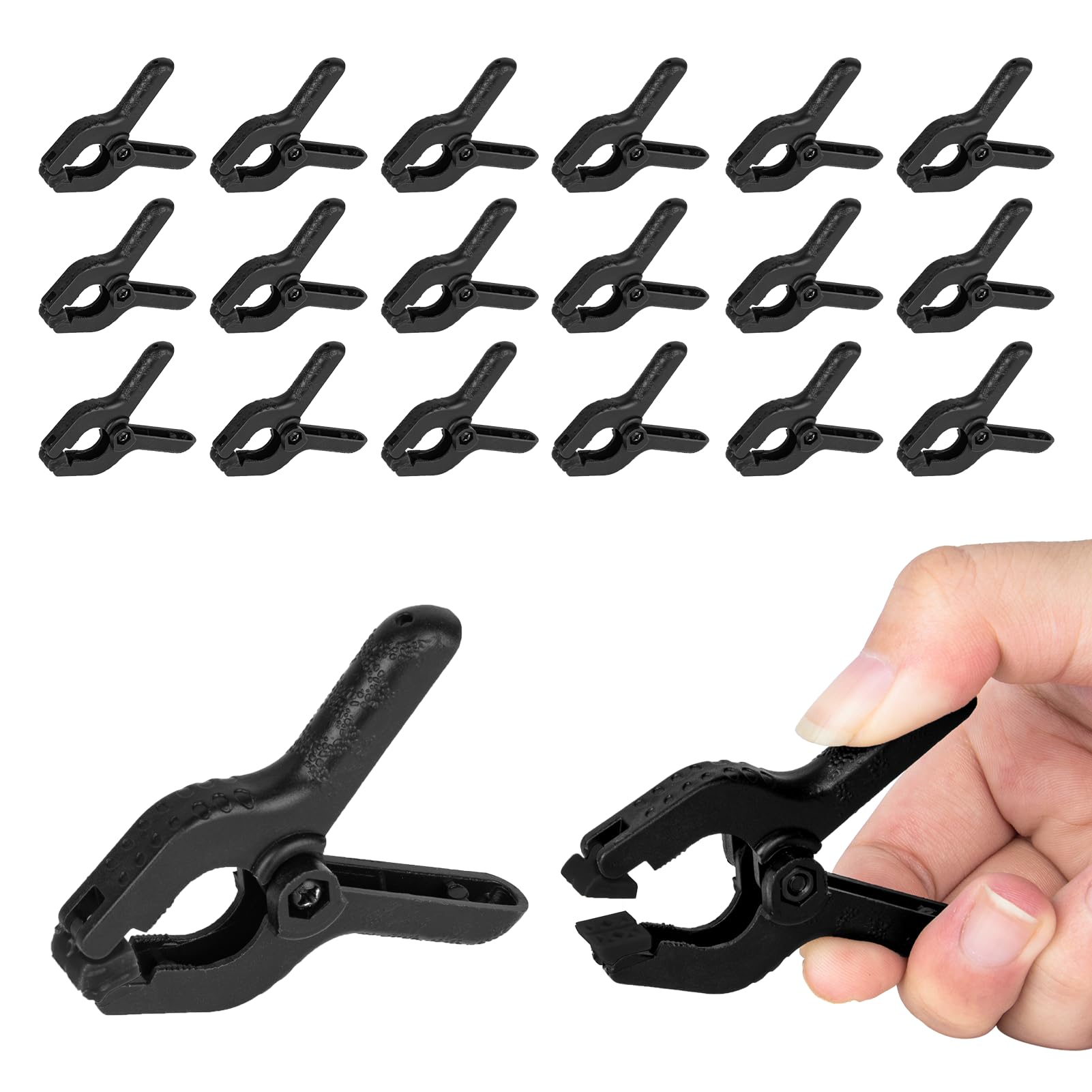 EMART 20 Pack Heavy Duty Muslin Spring Clamps, Professional Nylon Backdrop Clips for Photography Studio, Photo Booth, Backdrop Stand, Paper, Woodworking, Crafts, Tarp-2inch,Black