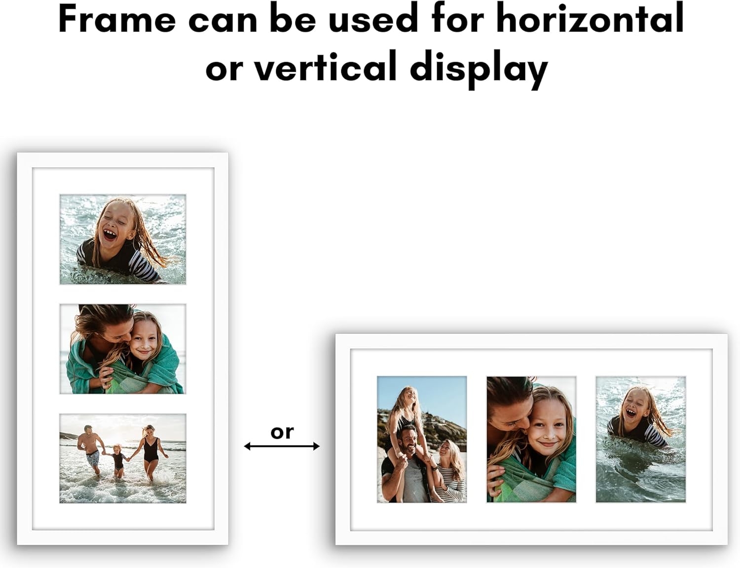 Americanflat 5x7 Picture Frame Collage with Polished Plexiglass - Fits Three 5x7 Photos or Use as One 10x20 Picture Frame - Signature Collection - Collage Frames for Wall Display - White