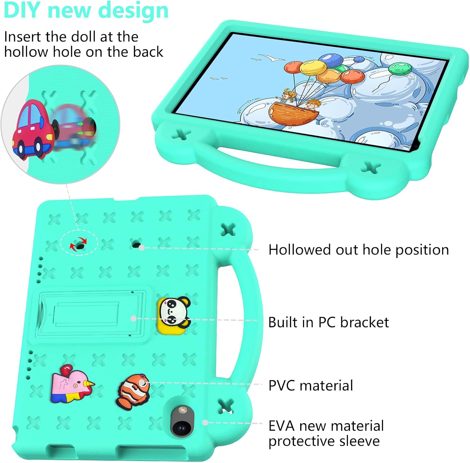 Kids Case for Urao 10.1 inch Tablet C107, EVA Kids Shockproof Cover with Strap Handle Stand for Urao 10.1'' 2024 Case (Green) image 4