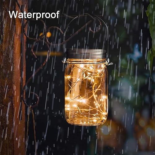 Miniatura 6 de Urvoix Luces solares para tarros de masón, 8 unidades de 30 luces LED solares para exteriores, impermeables, con tapas de tarros, luces solares con