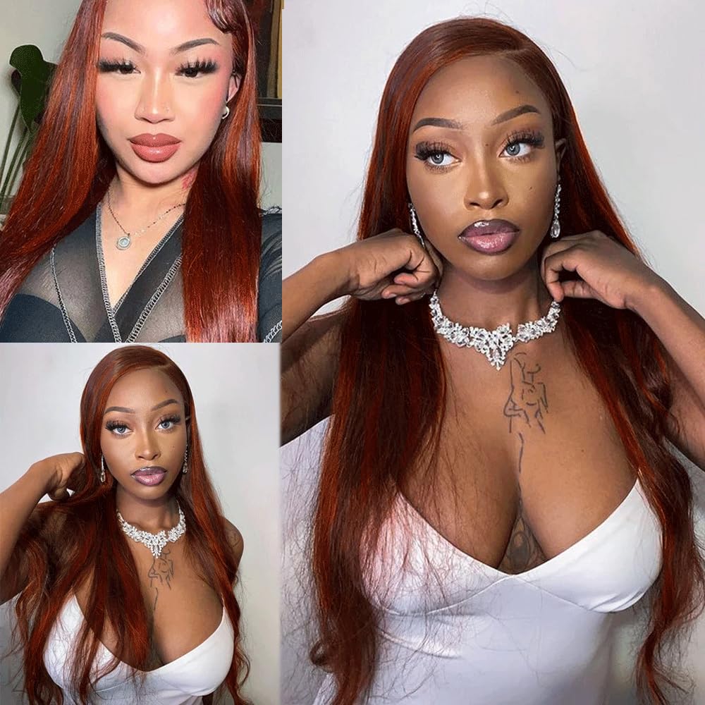 P33/350 Bundles Highlight Straight Human Hair Bundle Two Tone Color 33 Copper Mixed With Ginger Bundle Reddish Brown Straight 3 Bundles 10 12 14 Inch