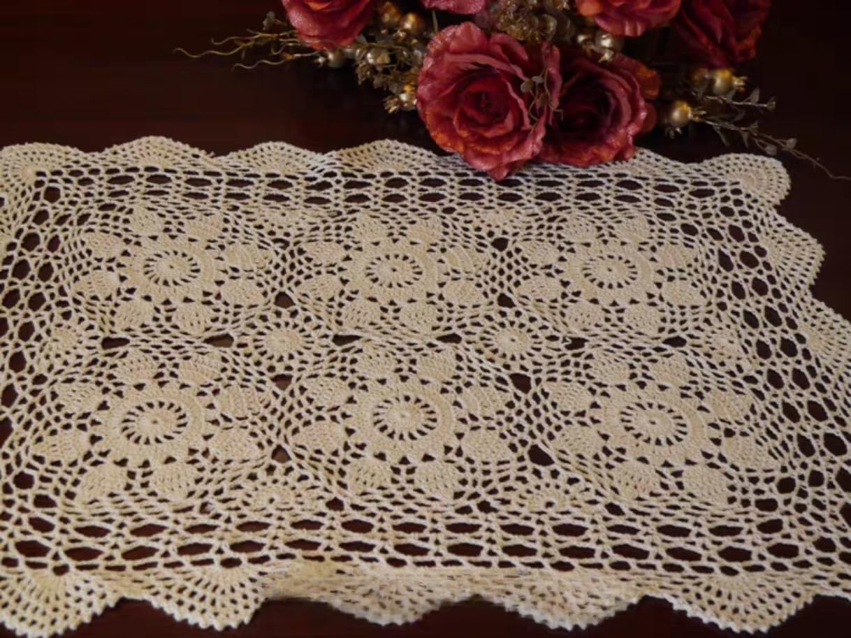 Handmade Hook Cotton Placemat Universal Cover Cloth Tablecloth Sofa Towel Decorative Towel Beige