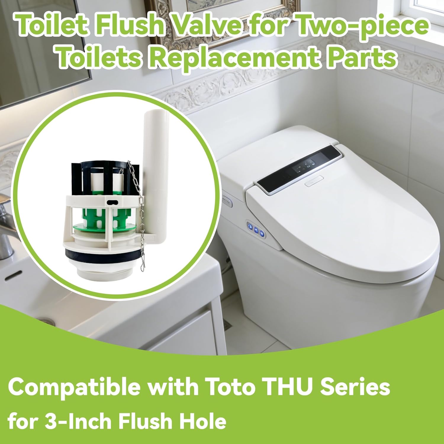 Toilet Flush Valve for Two-piece Toilets Replacement Parts, Compatible with Toto THU Series, Repair Kits Fit for Two Piece Toilets, for 3-Inch Flush Hole