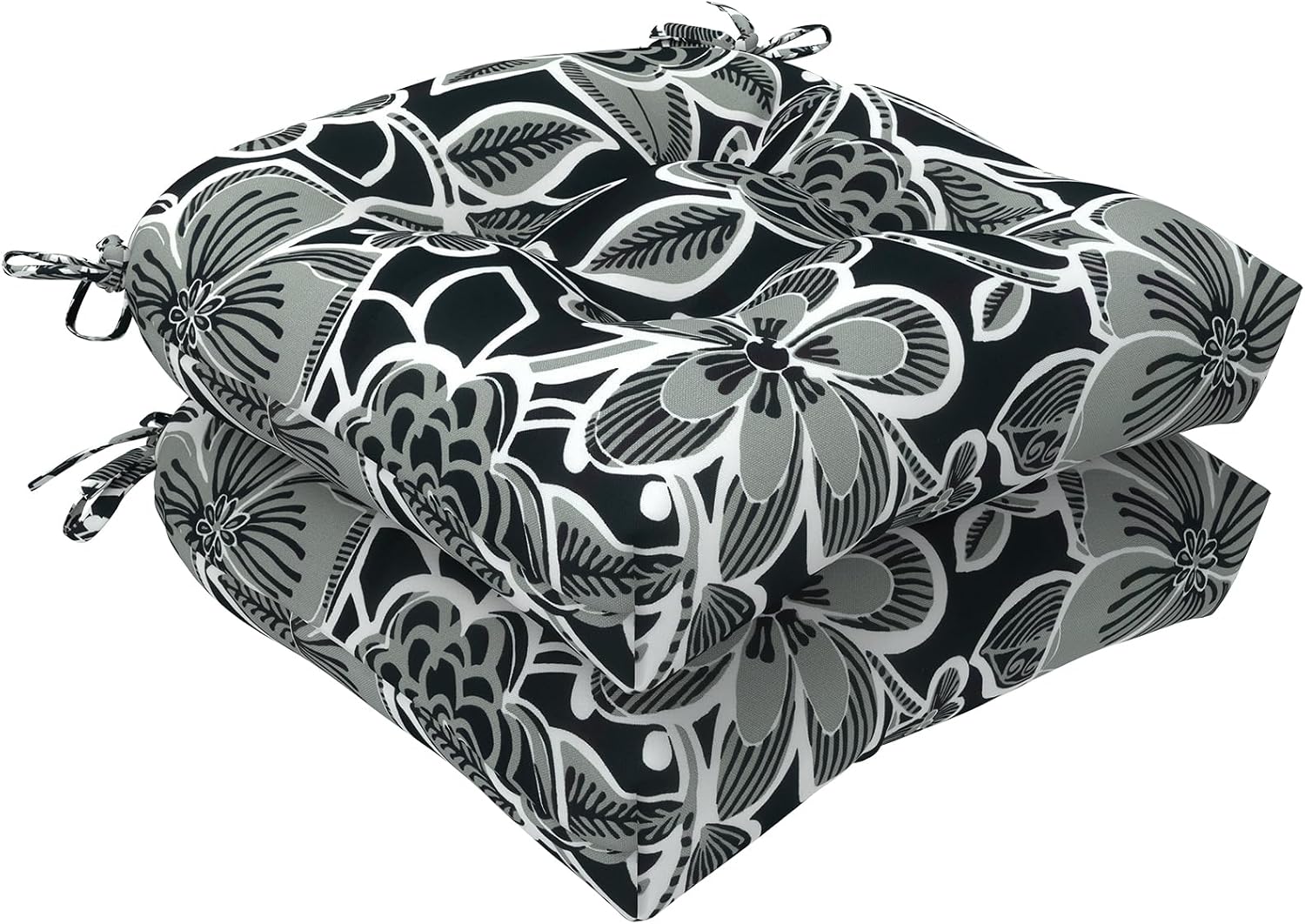 LVTXIII Outdoor Wicker Chair Cushions, 19"x19"x4" Patio Chair Cushions with Ties, Water Repellent Thick Tufted Seat Cushions for Patio Furniture, Set of 2, Coastal Medallion