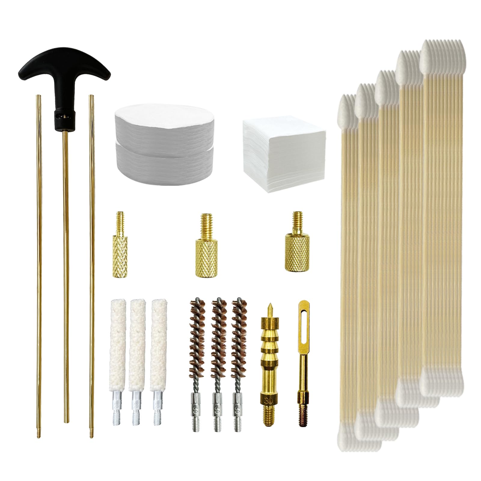 1Set Gun Barrel Cleaning Kits with Swabs for .30 Caliber,Bronze Bore Brush,Bore Brush Mop,Cleaning Jag,Cleaning Rod Adapter,Cleaning Slotted Loops for Universal Handgun Pistol Rifle