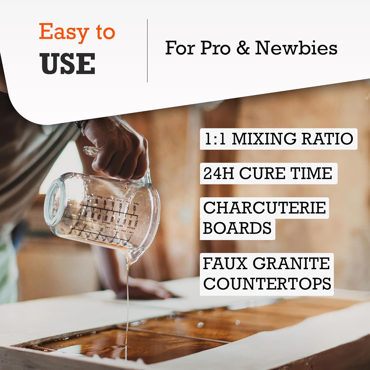 WiseBond Table Top Epoxy Resin 1 Gallon Kit, Made in USA, Food Safe Bubble Free, Anti-Yellow UV Resistant, Clear High Gloss, 2 Part 1:1 Mix Ratio, DYI Bar Tops, Countertop Surface Coating