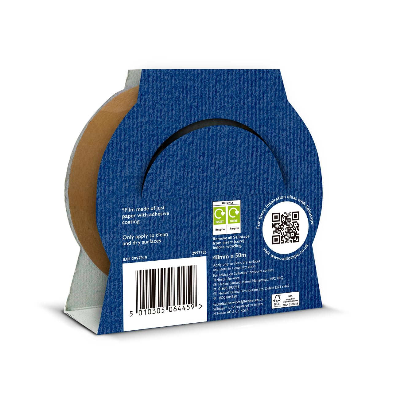 Sellotape Paper Tape - Plastic Free Tape, Tearable for Easy Use, 100% Paper* Parcel Tape for Gift Wrapping and Crafts, Brown, 48mm x 50m