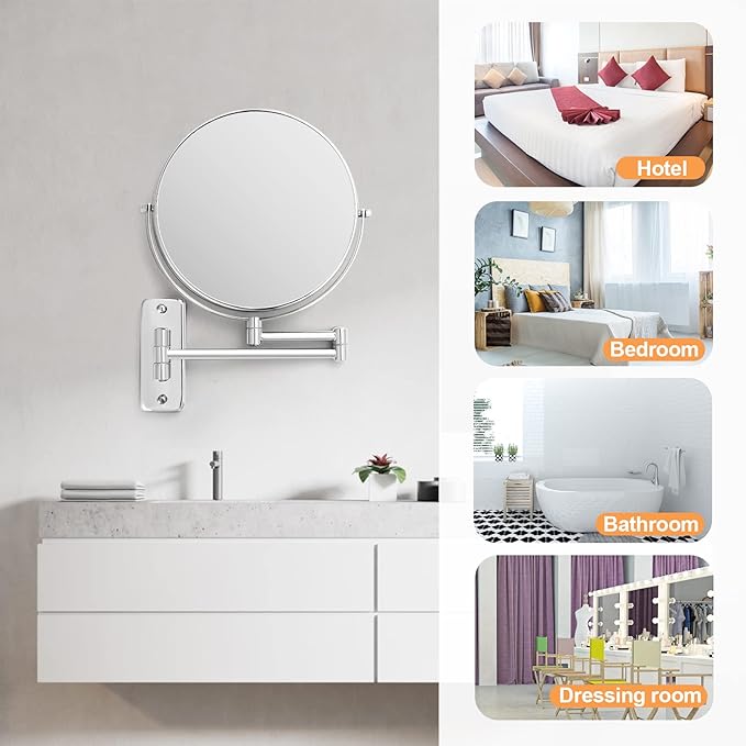Espejo de Maquillaje de Pared 8" Cromo Doble Cara 1X/10X Brazo Extensible miniatura 10